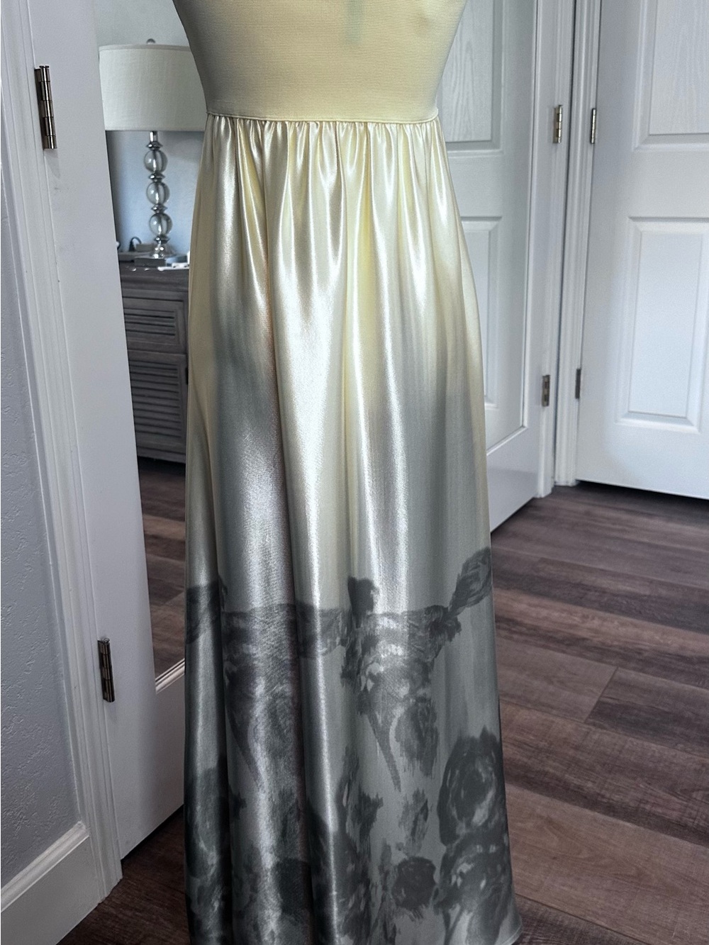 Anthropologie Strapless watercolor floral Maxi Dress in Yellow/Sage/Size M - Picture 5 of 15